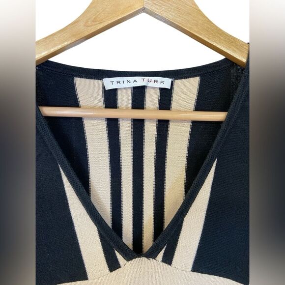 Trina Turk Black and Tan Striped Sweater Dress.  Size small. - Picture 4 of 7